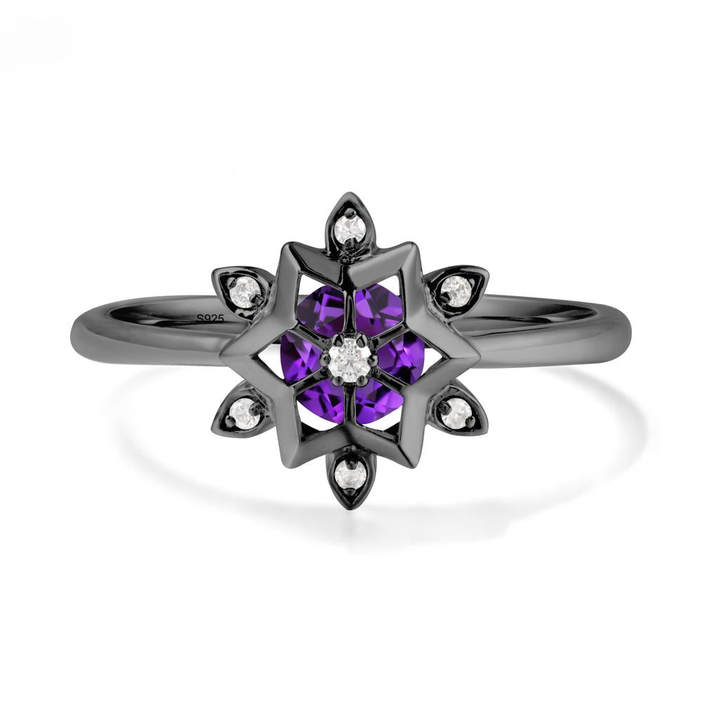 Floral Inspired Engagement Amethyst Ring - LUO Jewelry #metal_black finish sterling silver