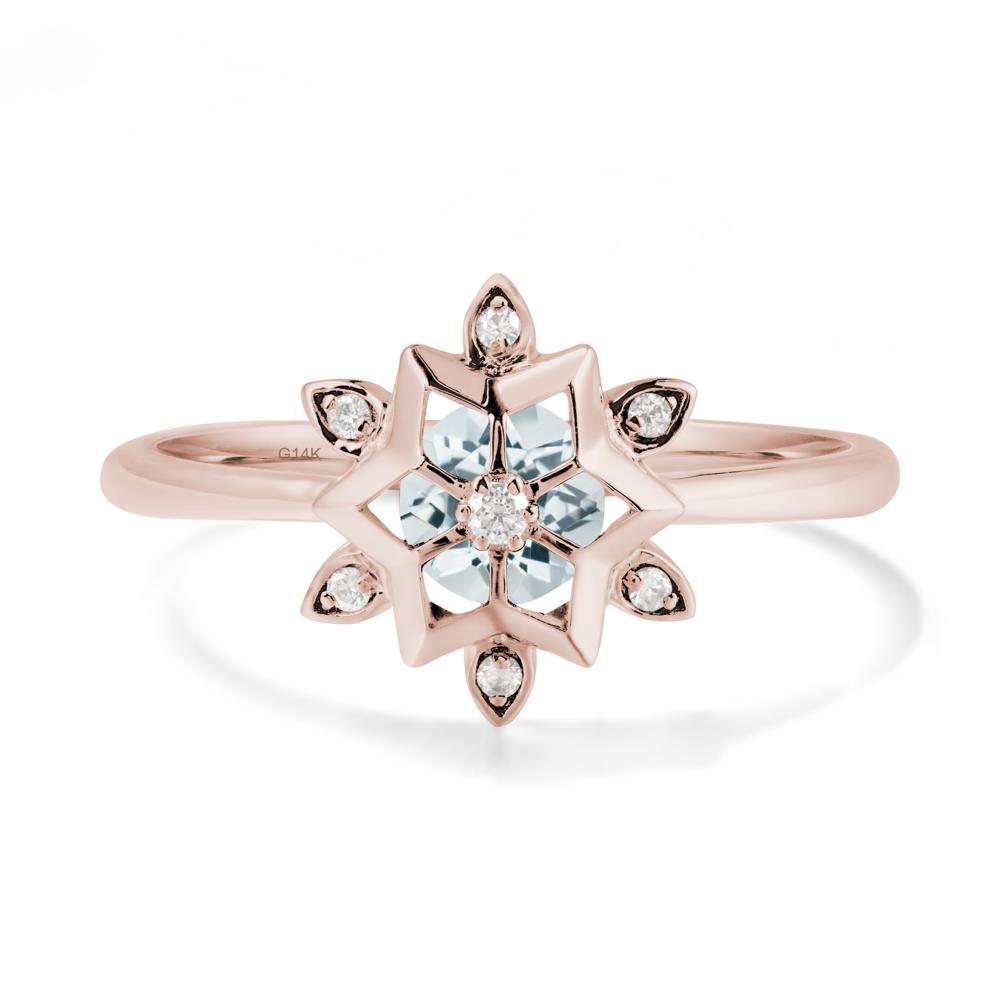 Bezel Setting Flower Aquamarine Ring - LUO Jewelry #metal_14k rose gold