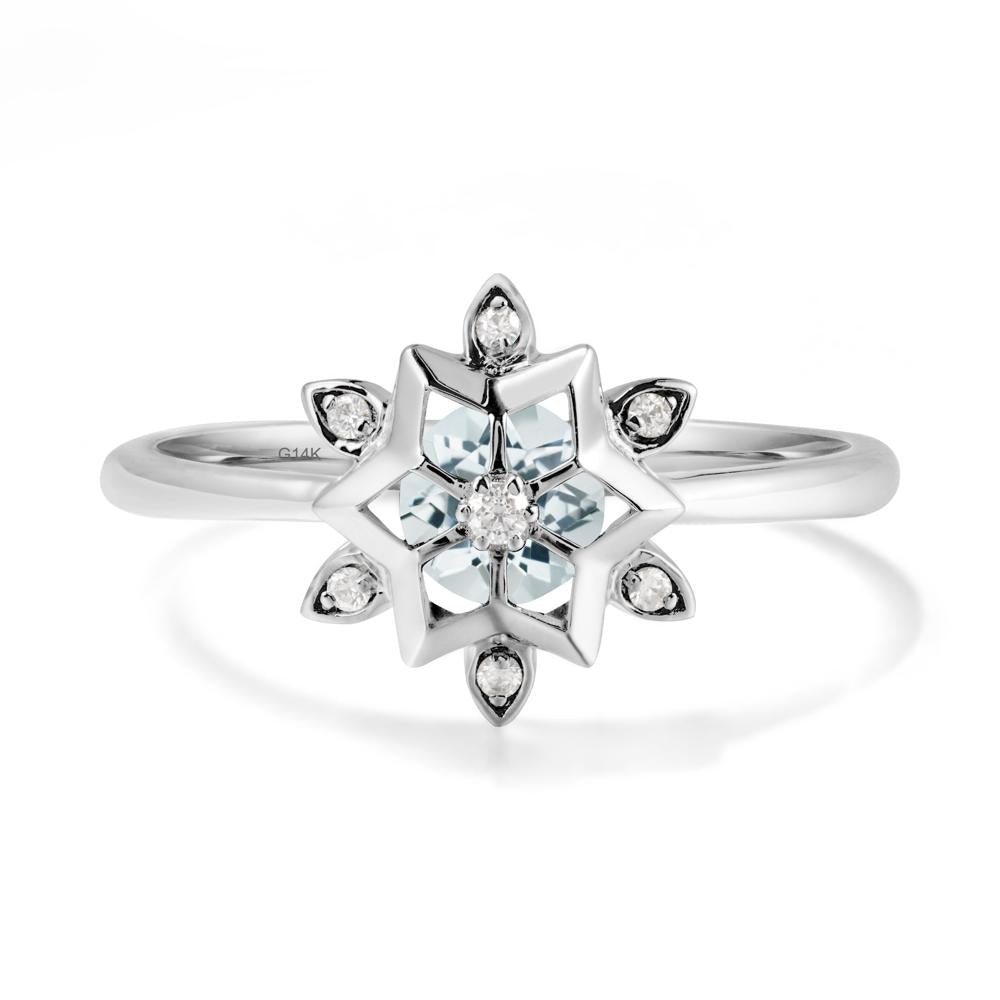 Bezel Setting Flower Aquamarine Ring - LUO Jewelry #metal_14k white gold