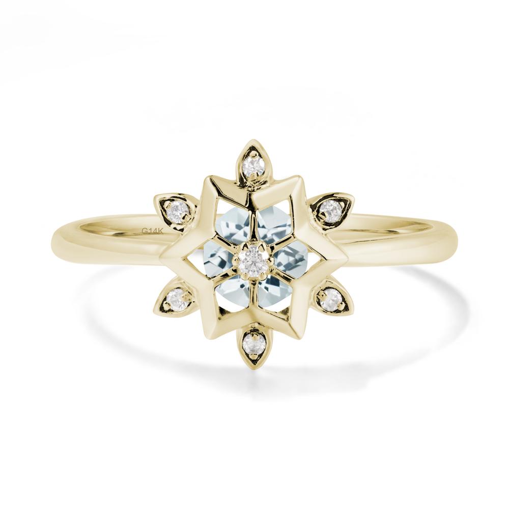 Bezel Setting Flower Aquamarine Ring - LUO Jewelry #metal_14k yellow gold