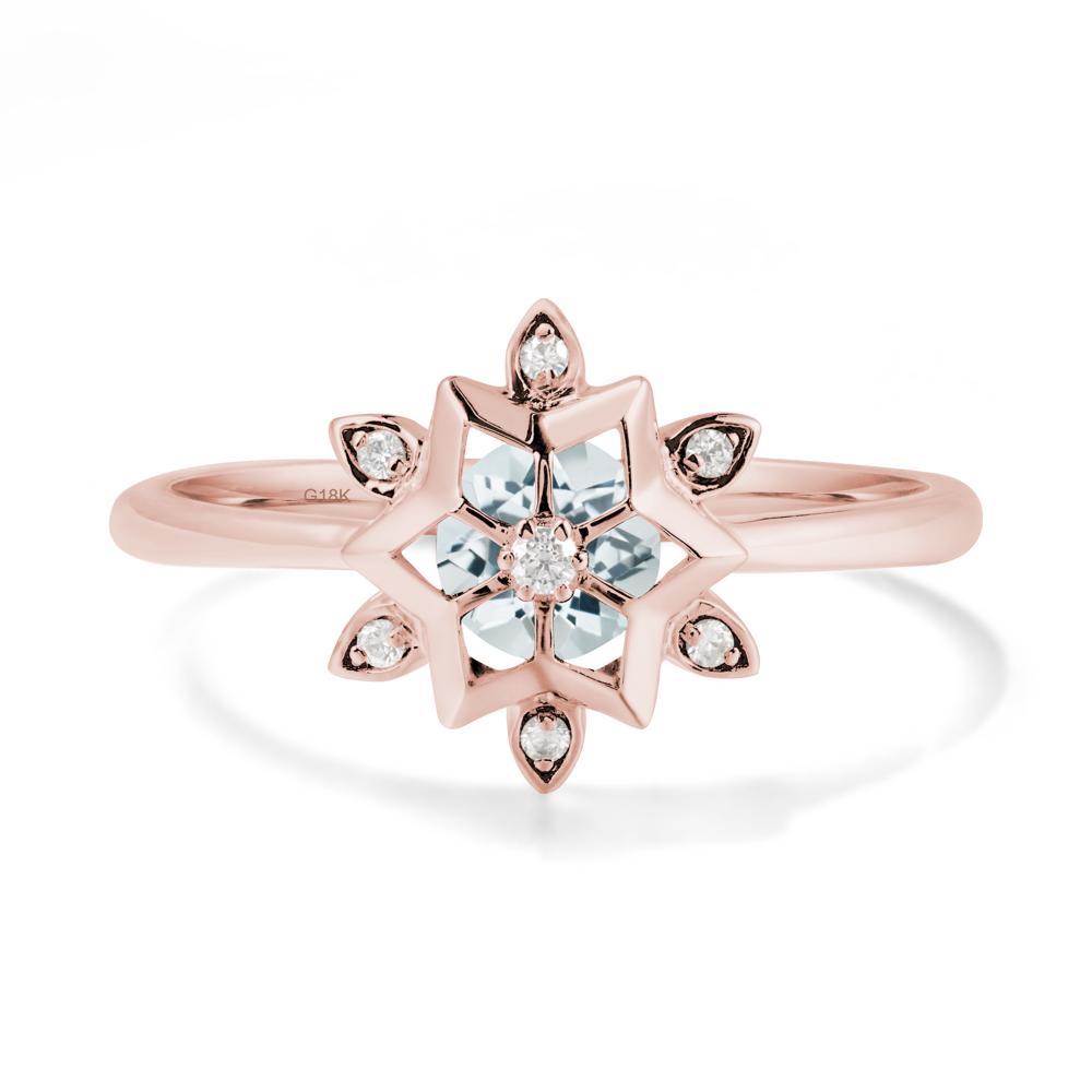Bezel Setting Flower Aquamarine Ring - LUO Jewelry #metal_18k rose gold