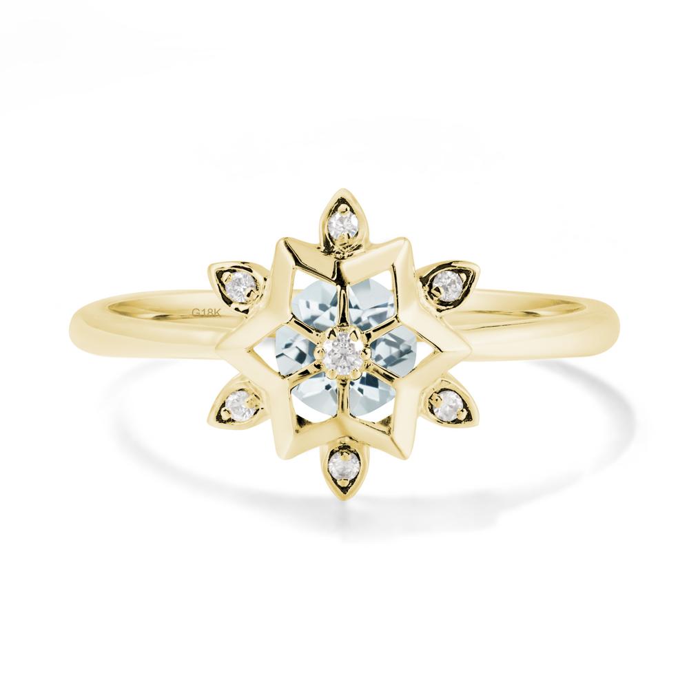 Bezel Setting Flower Aquamarine Ring - LUO Jewelry #metal_18k yellow gold