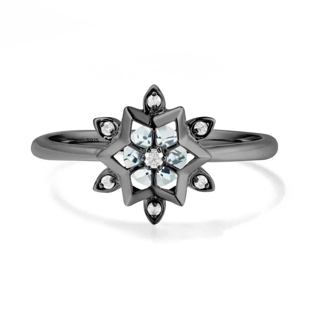 Bezel Setting Flower Aquamarine Ring - LUO Jewelry #metal_black finish sterling silver