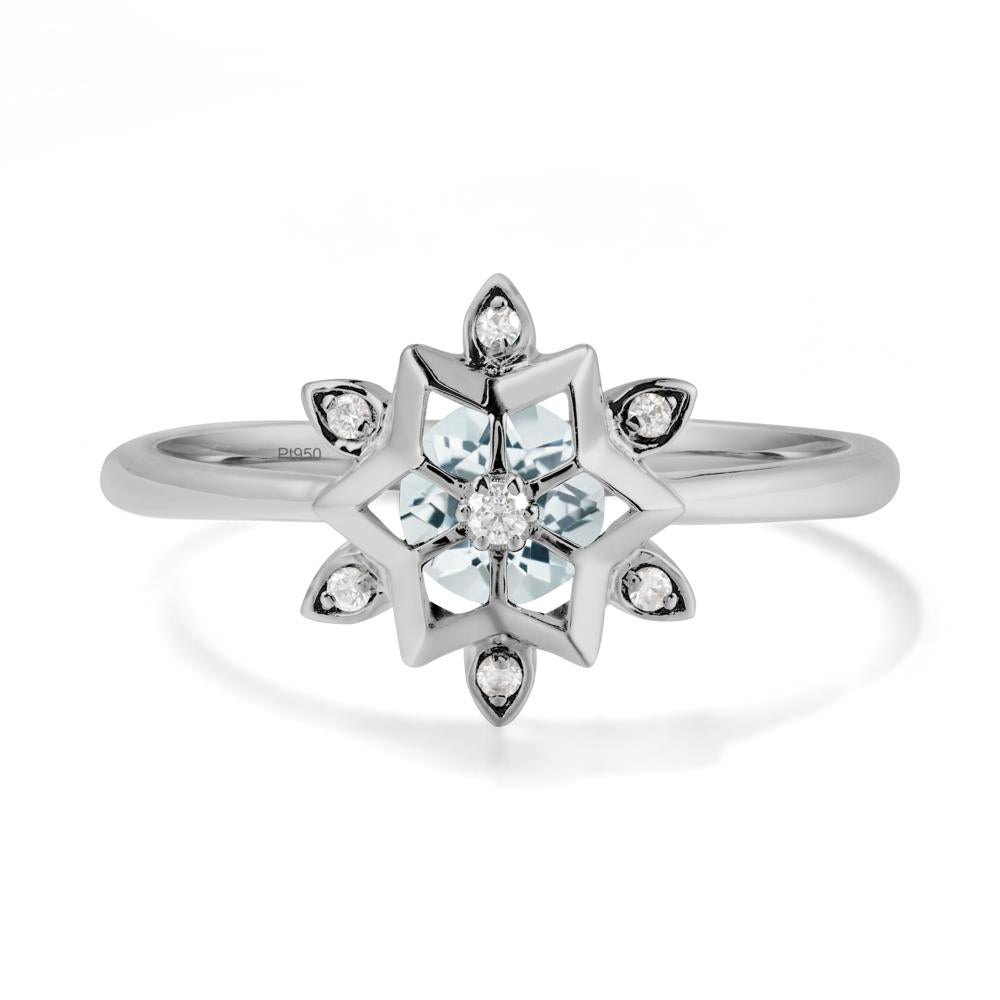Bezel Setting Flower Aquamarine Ring - LUO Jewelry #metal_platinum