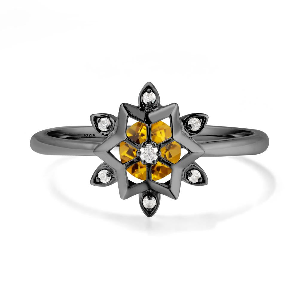 Floral Inspired Engagement Citrine Ring - LUO Jewelry #metal_black finish sterling silver