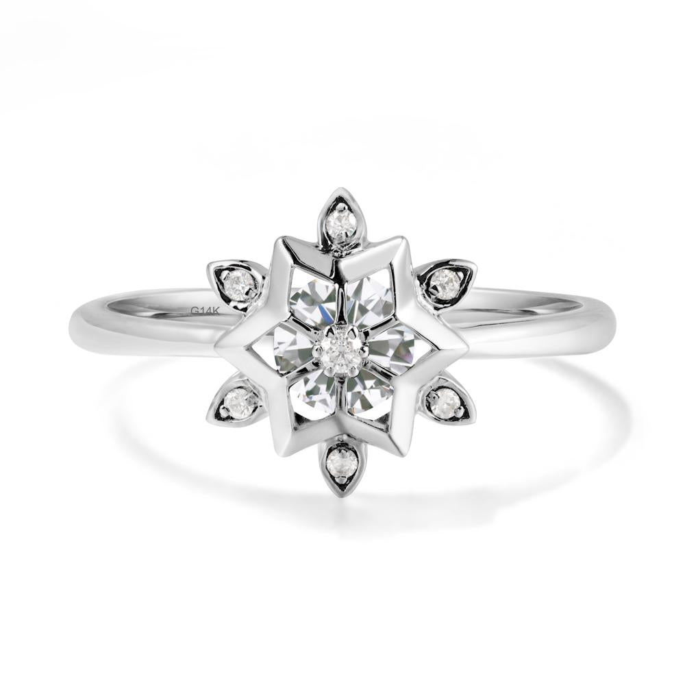 Bezel Setting Flower Cubic Zirconia Ring - LUO Jewelry #metal_14k white gold