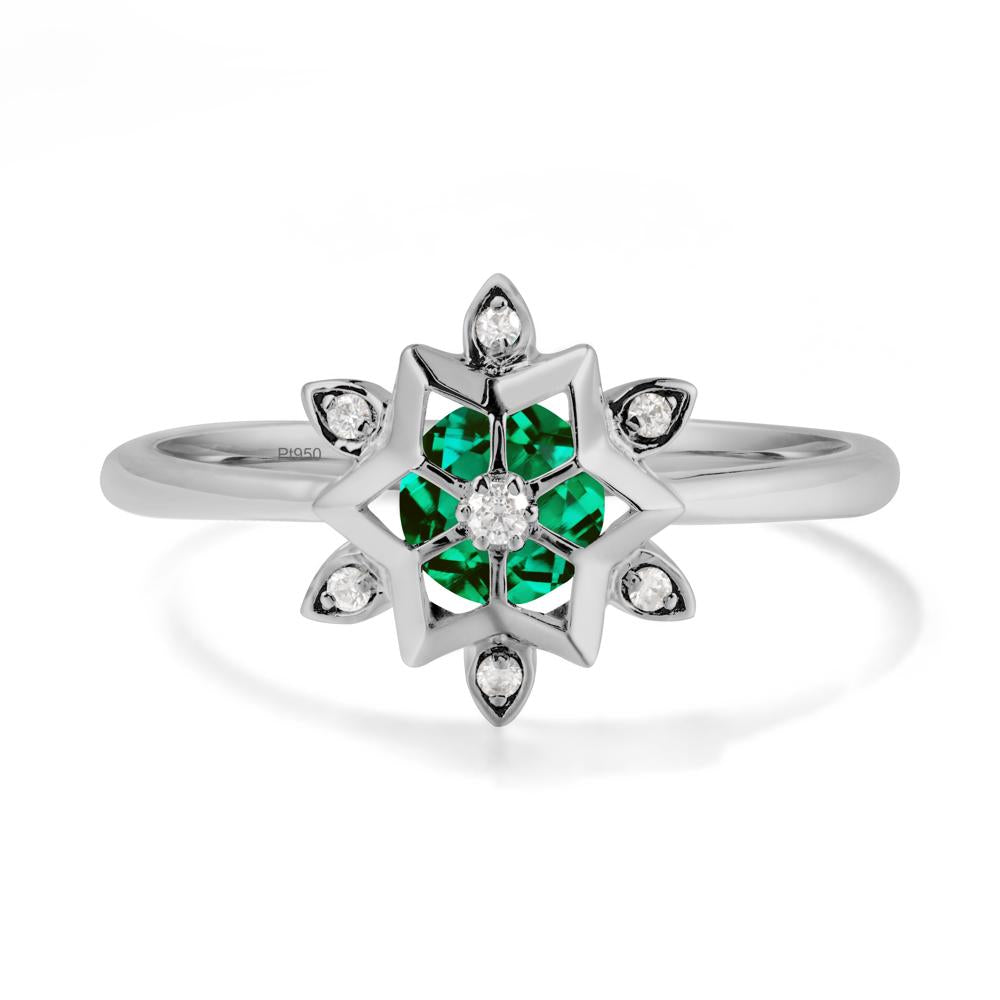 Bezel Setting Flower Emerald Ring - LUO Jewelry #metal_platinum