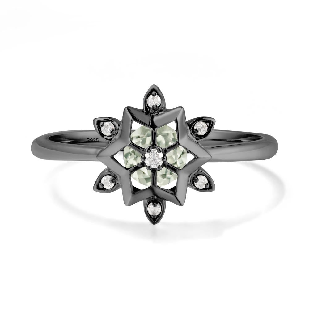 Floral Inspired Engagement Green Amethyst Ring - LUO Jewelry #metal_black finish sterling silver