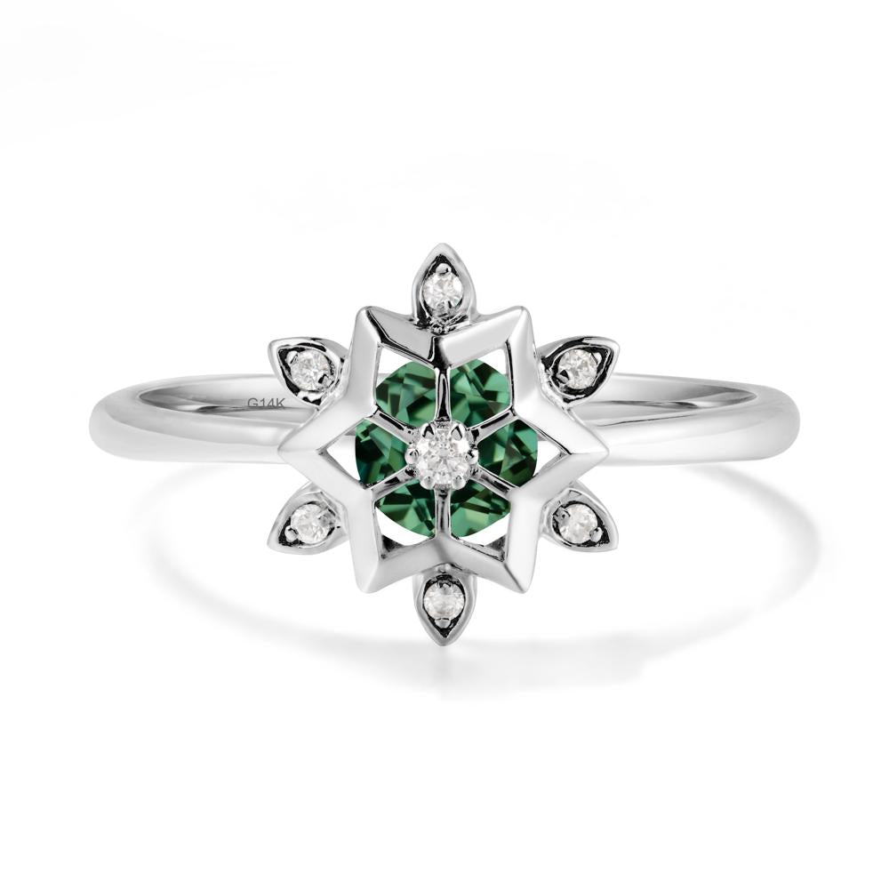 Bezel Setting Flower Green Sapphire Ring - LUO Jewelry #metal_14k white gold