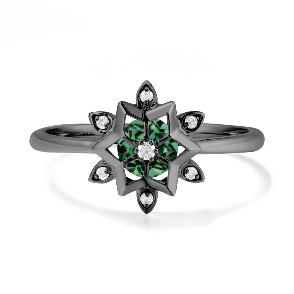 Bezel Setting Flower Green Sapphire Ring - LUO Jewelry #metal_black finish sterling silver