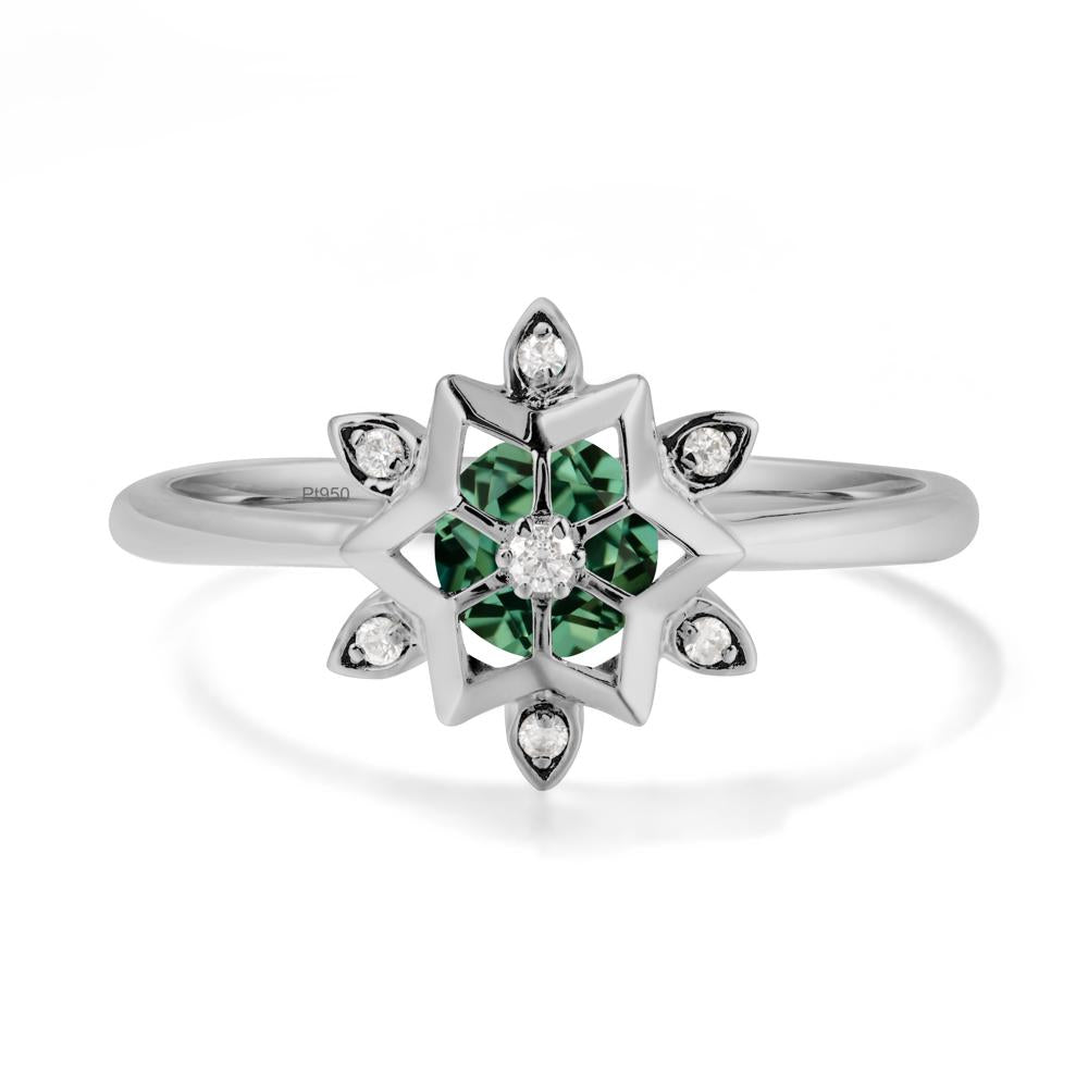 Bezel Setting Flower Green Sapphire Ring - LUO Jewelry #metal_platinum