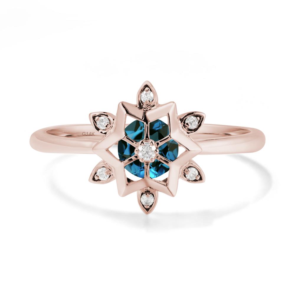 Floral Inspired Engagement London Blue Topaz Ring - LUO Jewelry #metal_14k rose gold