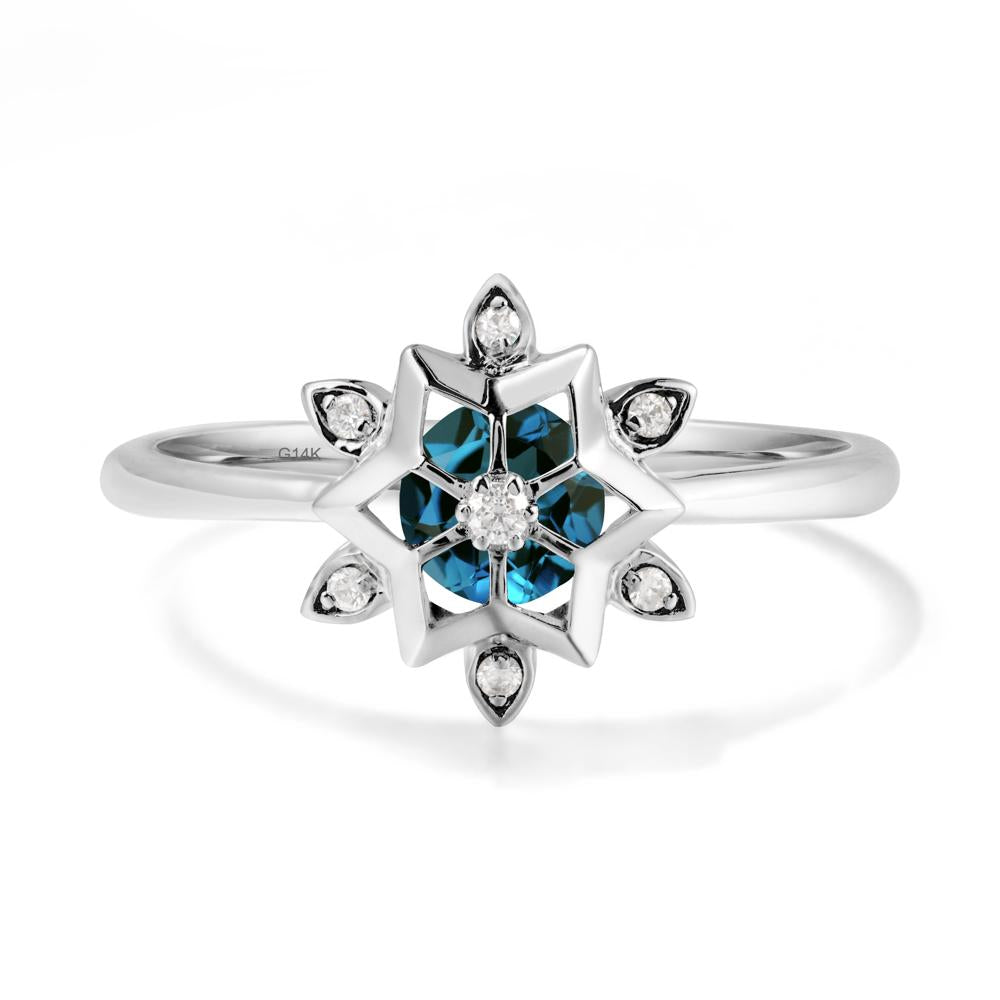Floral Inspired Engagement London Blue Topaz Ring - LUO Jewelry #metal_14k white gold