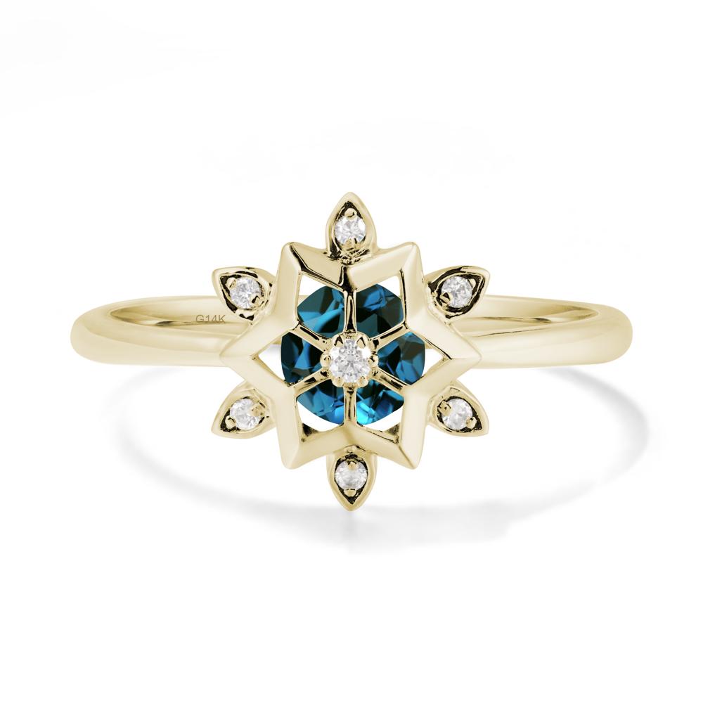 Floral Inspired Engagement London Blue Topaz Ring - LUO Jewelry #metal_14k yellow gold