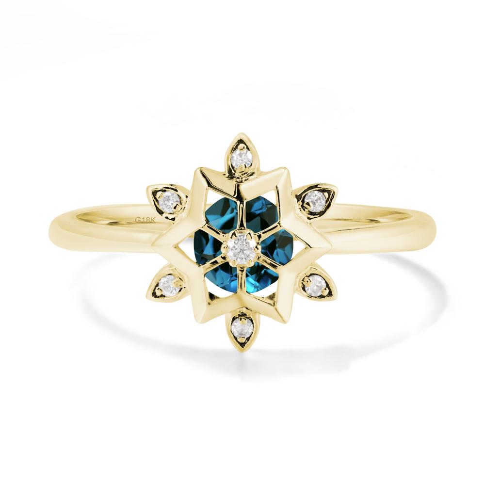 Floral Inspired Engagement London Blue Topaz Ring - LUO Jewelry #metal_18k yellow gold