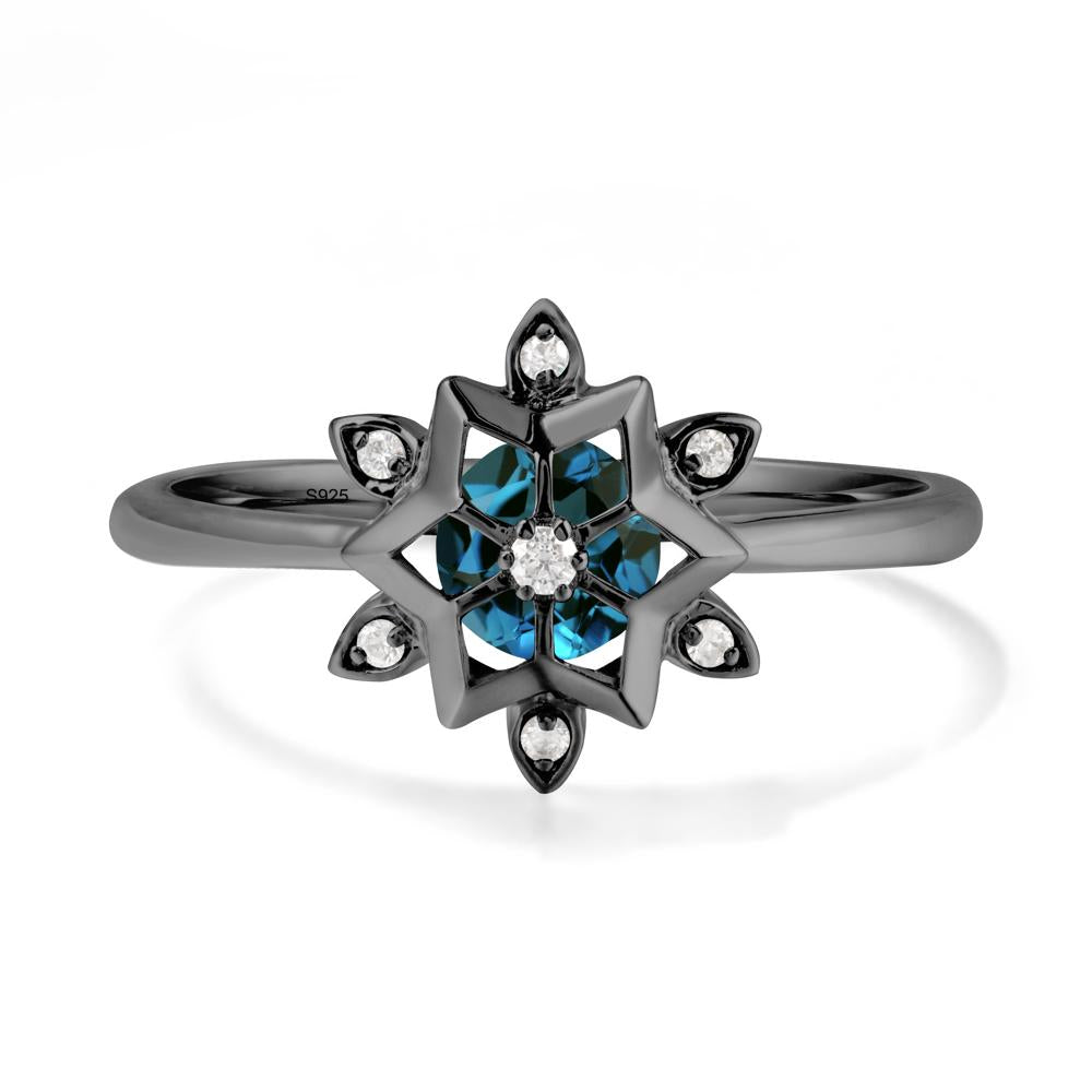 Floral Inspired Engagement London Blue Topaz Ring - LUO Jewelry #metal_black finish sterling silver