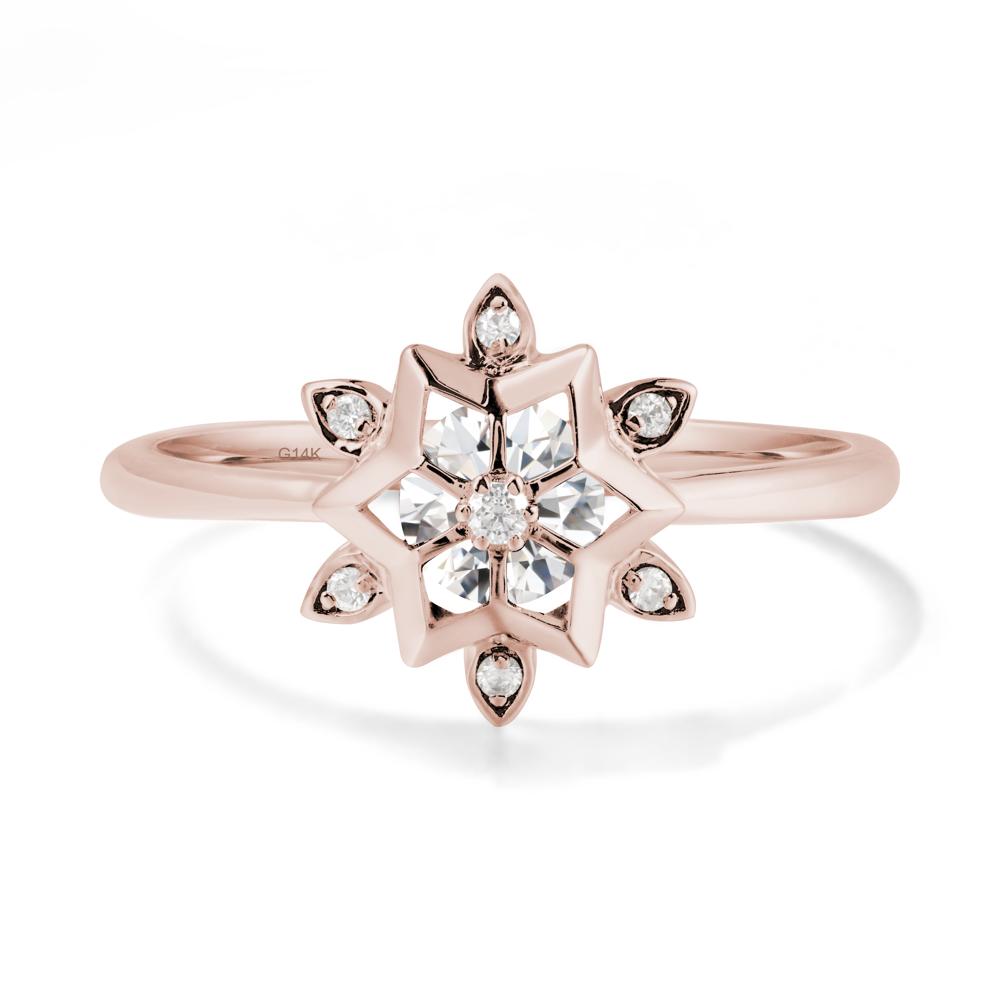 Bezel Setting Flower Moissanite Ring - LUO Jewelry #metal_14k rose gold
