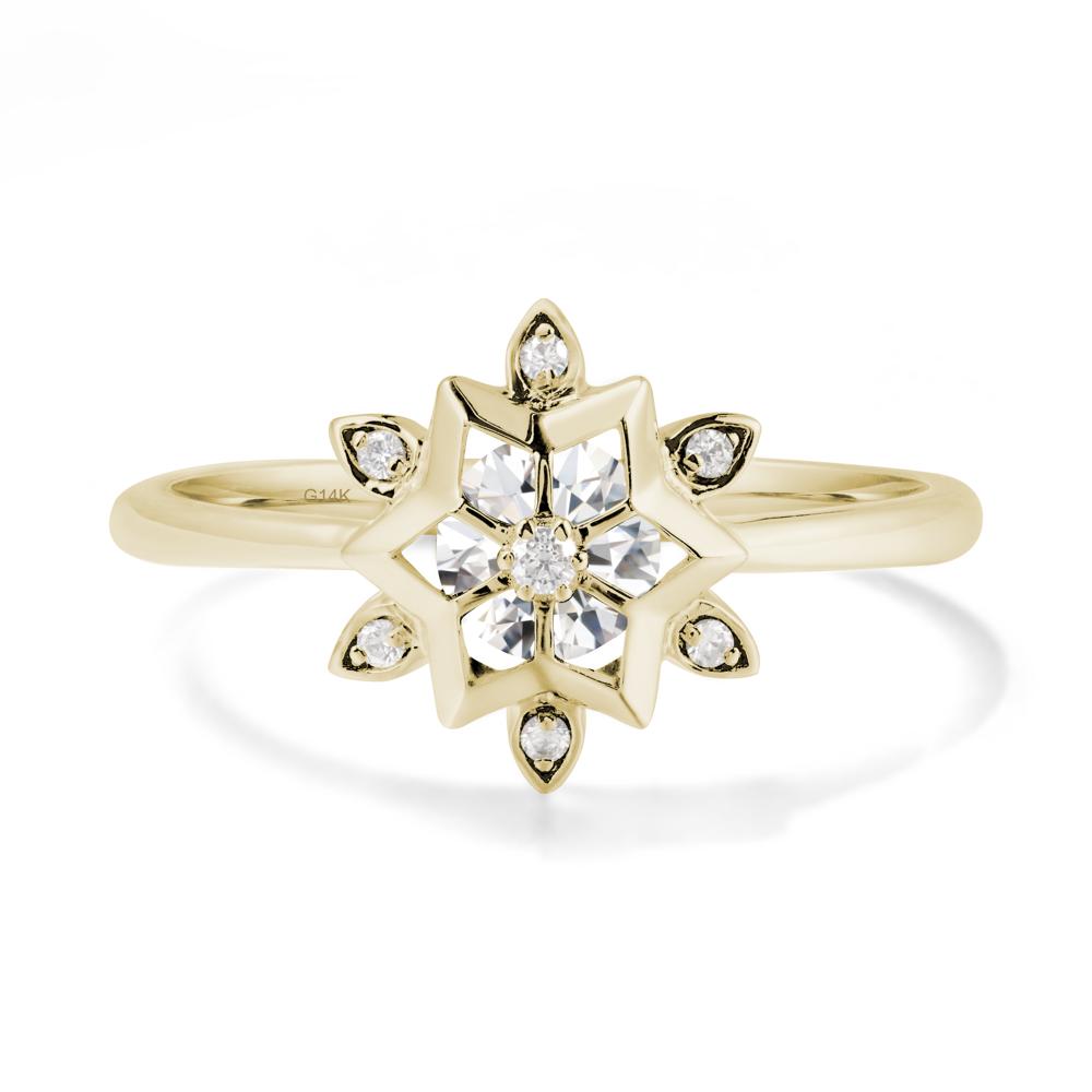 Bezel Setting Flower Moissanite Ring - LUO Jewelry #metal_14k yellow gold