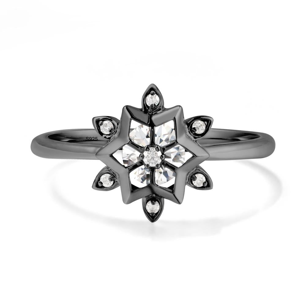 Bezel Setting Flower Moissanite Ring - LUO Jewelry #metal_black finish sterling silver