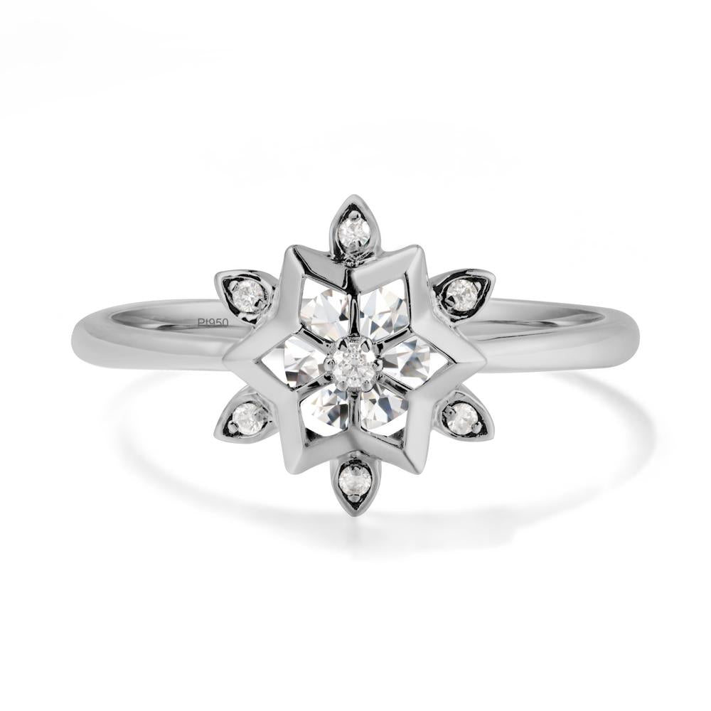 Bezel Setting Flower Moissanite Ring - LUO Jewelry #metal_platinum