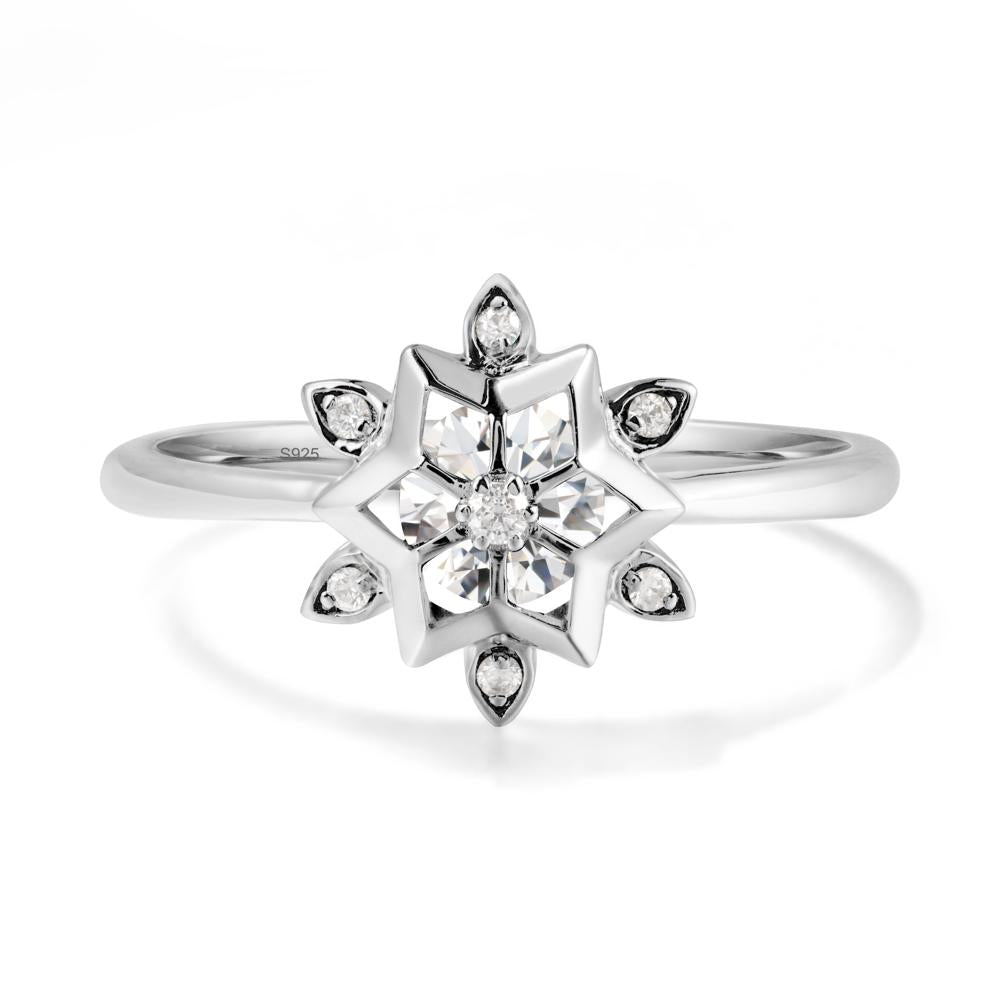 Bezel Setting Flower Moissanite Ring - LUO Jewelry #metal_sterling silver
