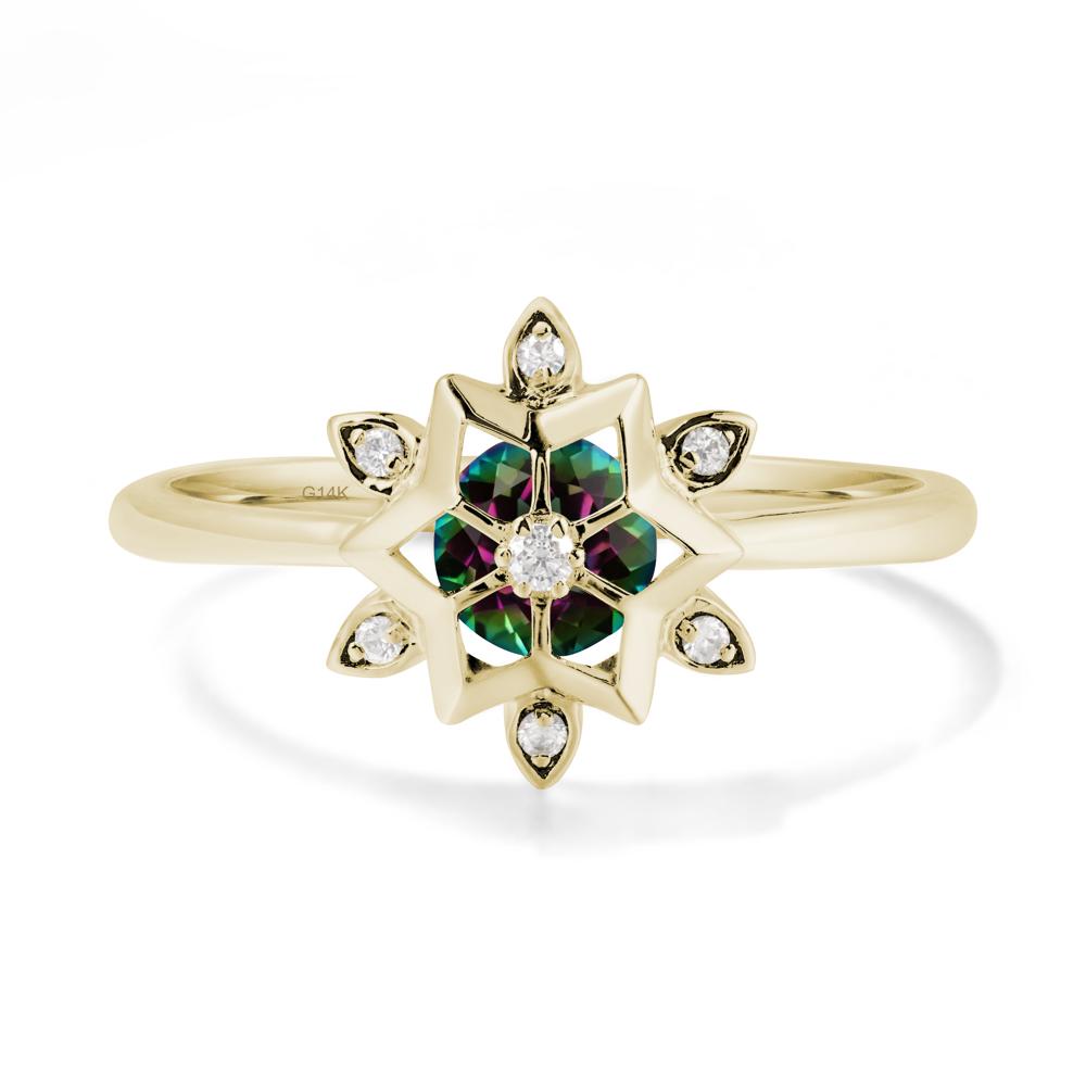 Bezel Setting Flower Mystic Topaz Ring - LUO Jewelry #metal_14k yellow gold