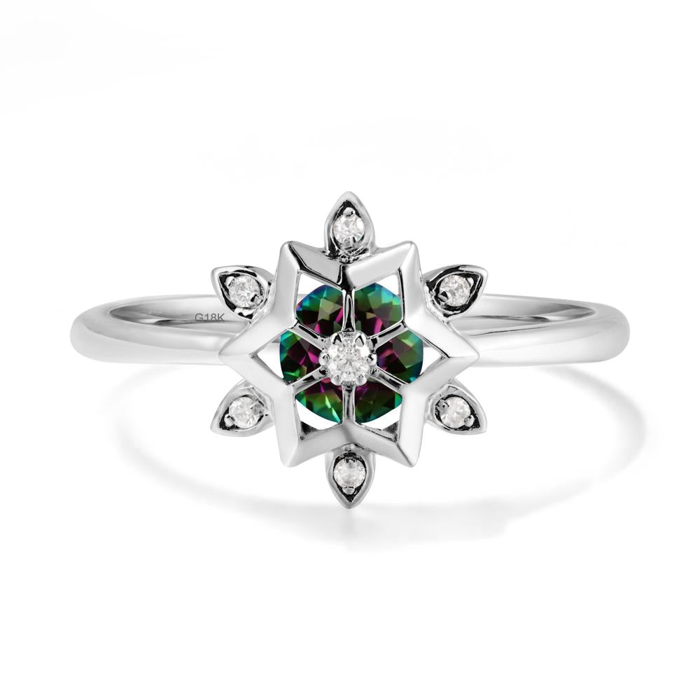 Bezel Setting Flower Mystic Topaz Ring - LUO Jewelry #metal_18k white gold