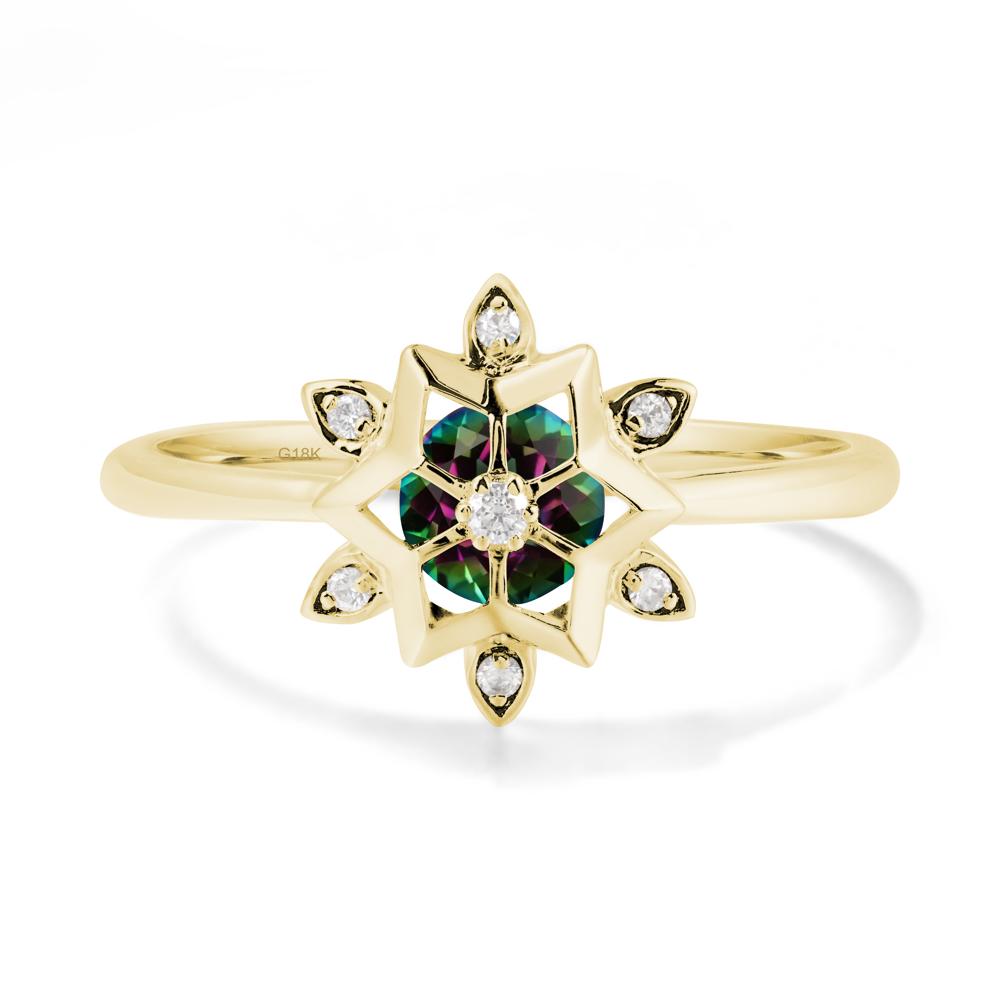 Bezel Setting Flower Mystic Topaz Ring - LUO Jewelry #metal_18k yellow gold