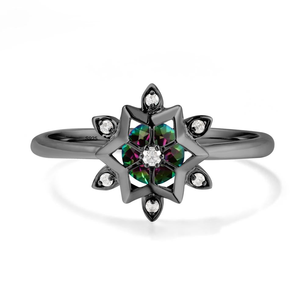 Bezel Setting Flower Mystic Topaz Ring - LUO Jewelry #metal_black finish sterling silver
