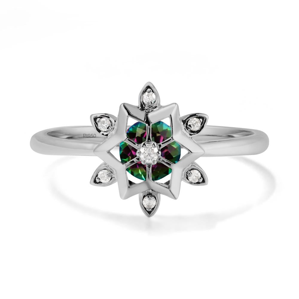Bezel Setting Flower Mystic Topaz Ring - LUO Jewelry #metal_platinum