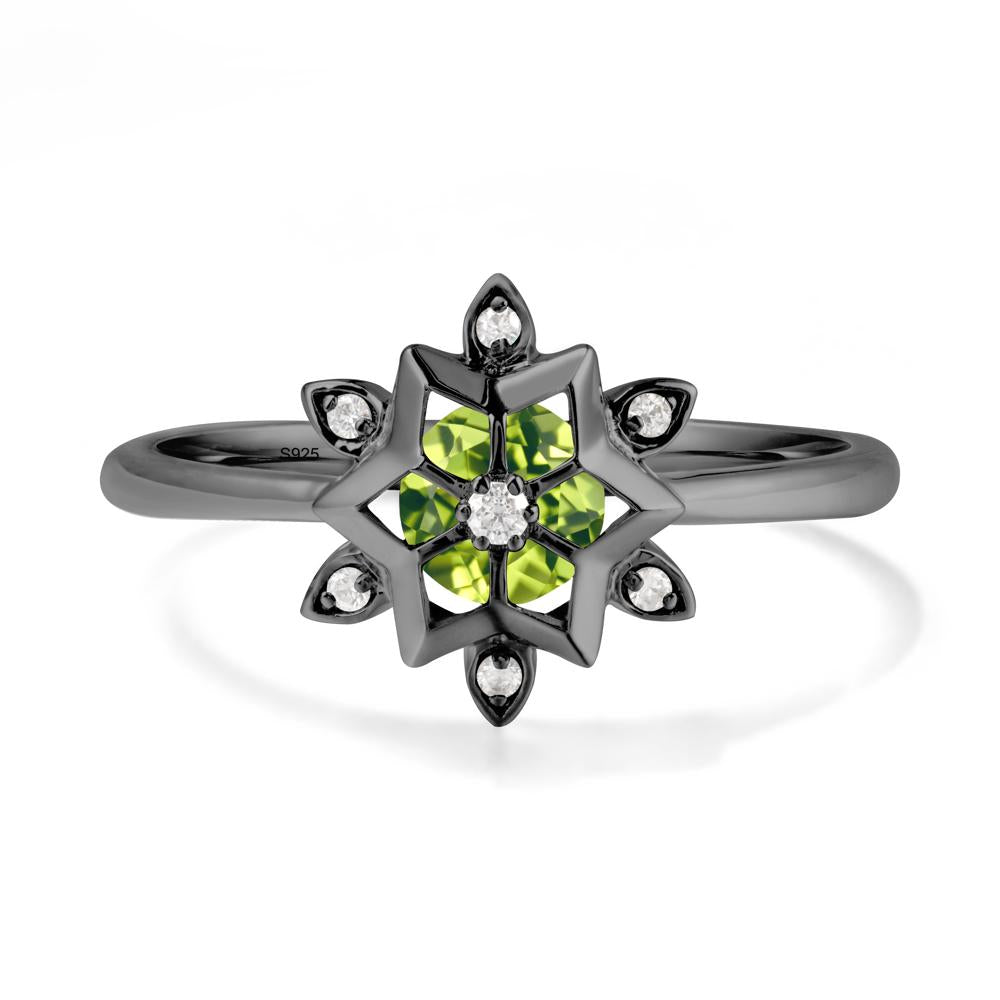 Floral Inspired Engagement Peridot Ring - LUO Jewelry #metal_black finish sterling silver