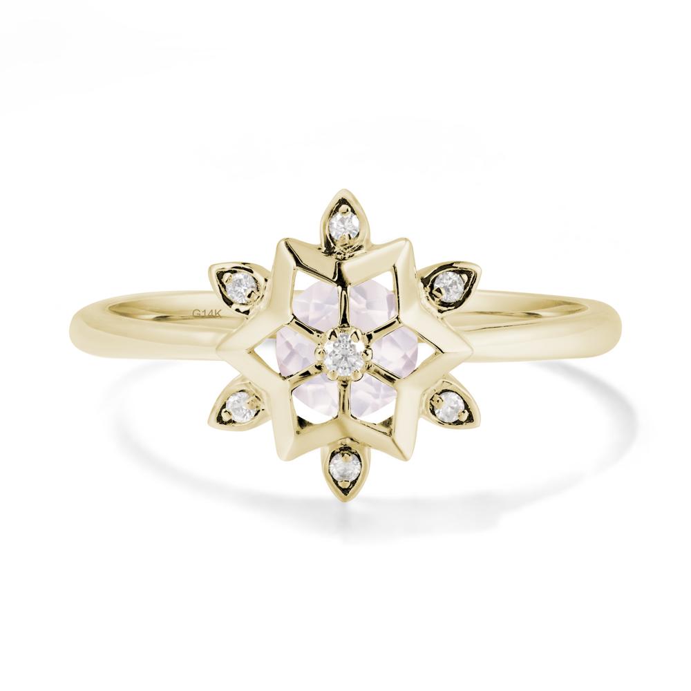 Bezel Setting Flower Rose Quartz Ring - LUO Jewelry #metal_14k yellow gold