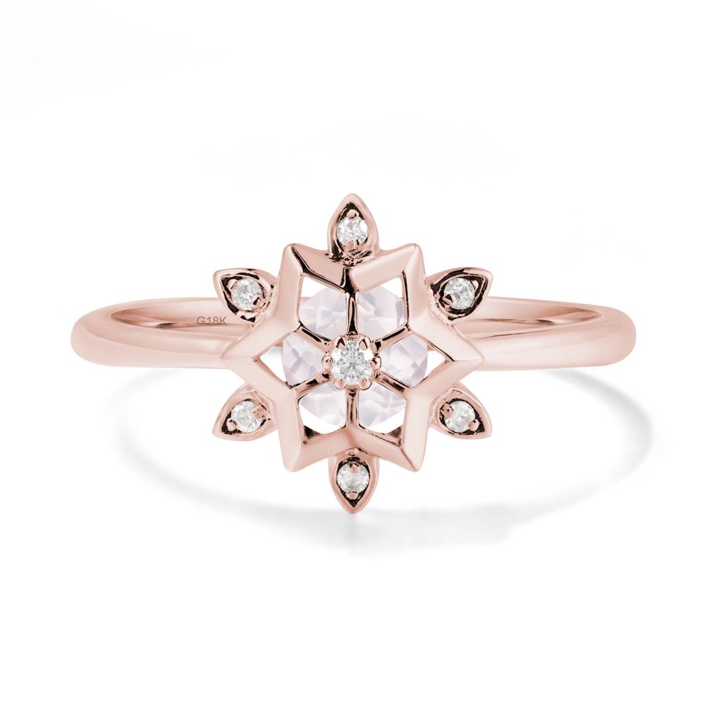 Bezel Setting Flower Rose Quartz Ring - LUO Jewelry #metal_18k rose gold