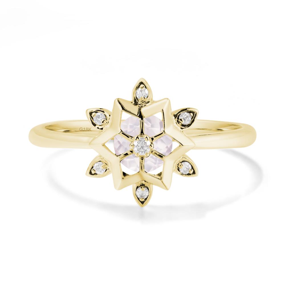 Bezel Setting Flower Rose Quartz Ring - LUO Jewelry #metal_18k yellow gold