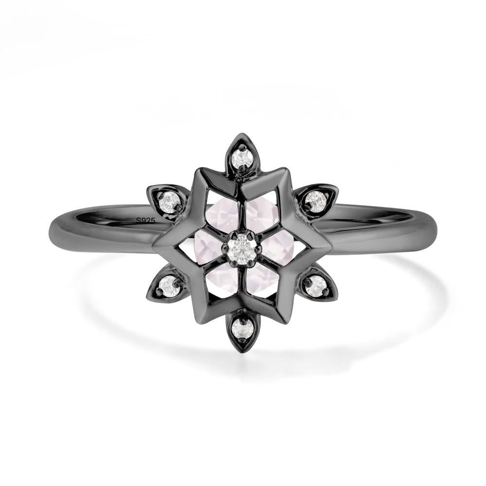 Bezel Setting Flower Rose Quartz Ring - LUO Jewelry #metal_black finish sterling silver
