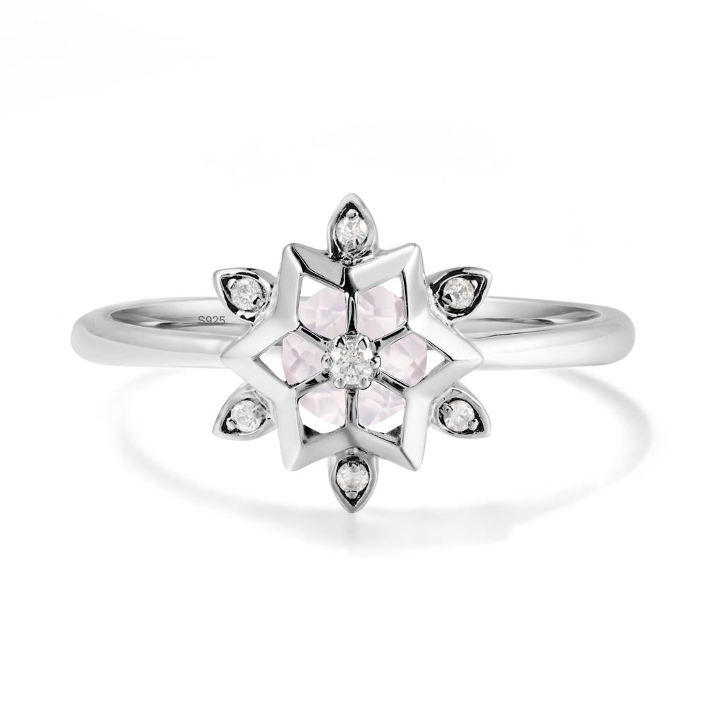 Bezel Setting Flower Rose Quartz Ring - LUO Jewelry #metal_sterling silver