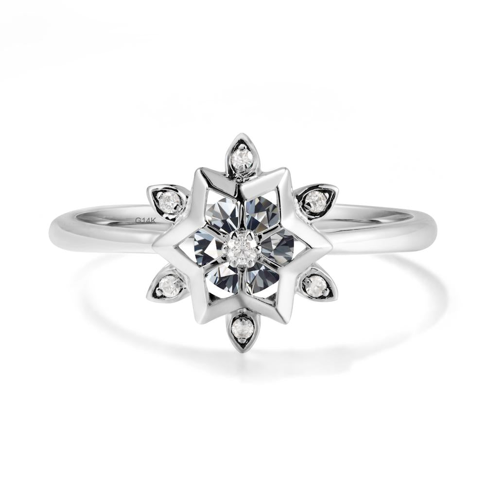 Floral Inspired Engagement Grey Moissanite Ring - LUO Jewelry #metal_14k white gold