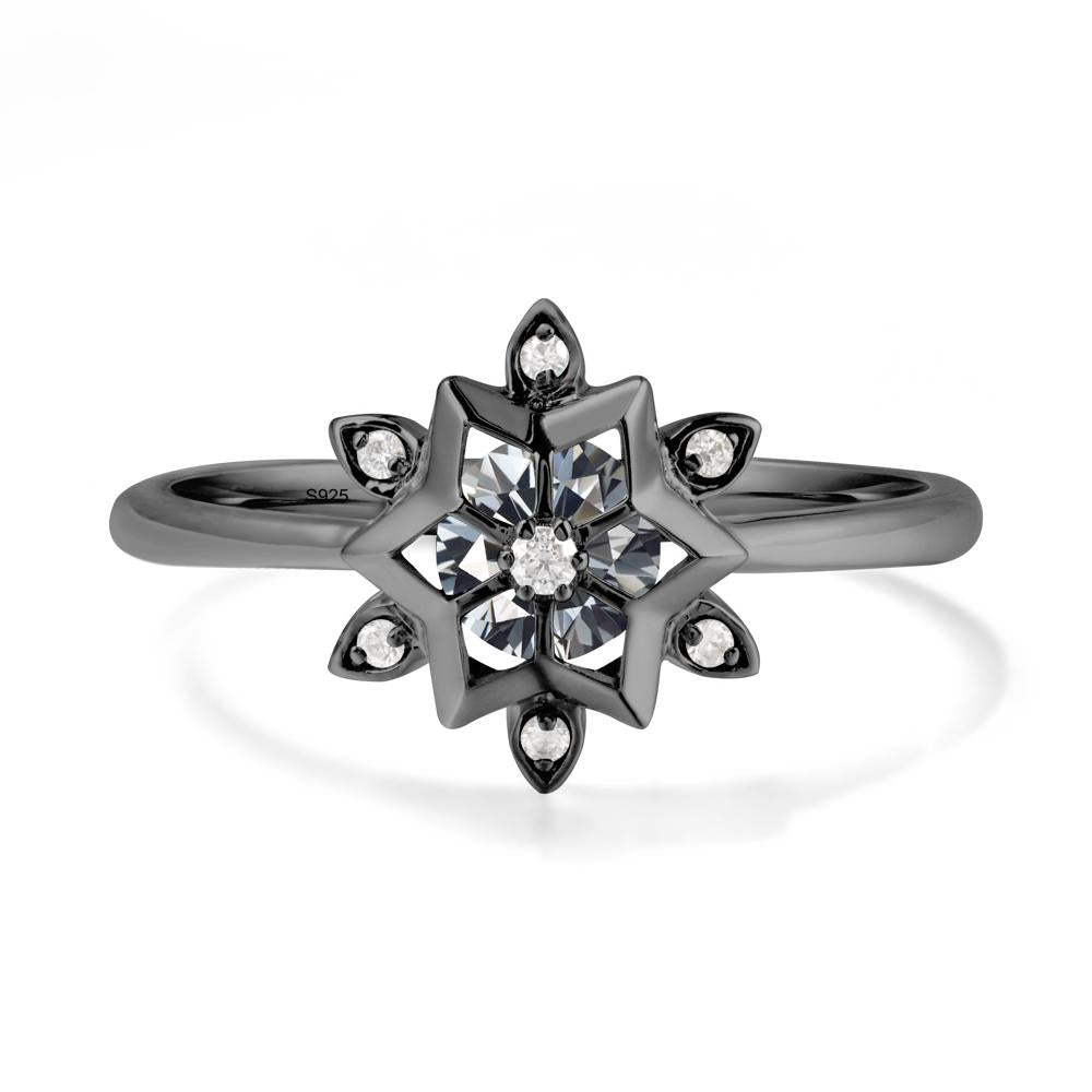 Floral Inspired Engagement Grey Moissanite Ring - LUO Jewelry #metal_black finish sterling silver