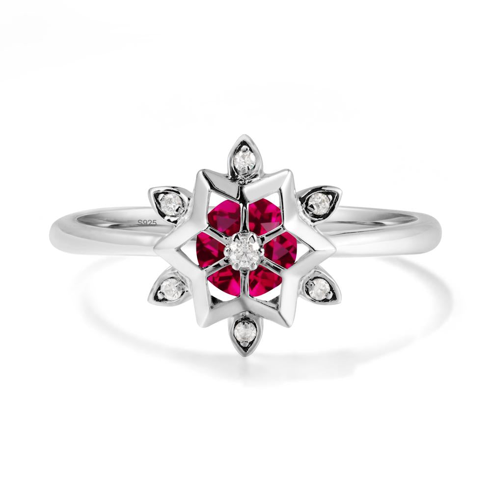 Bezel Setting Flower Ruby Ring - LUO Jewelry #metal_sterling silver