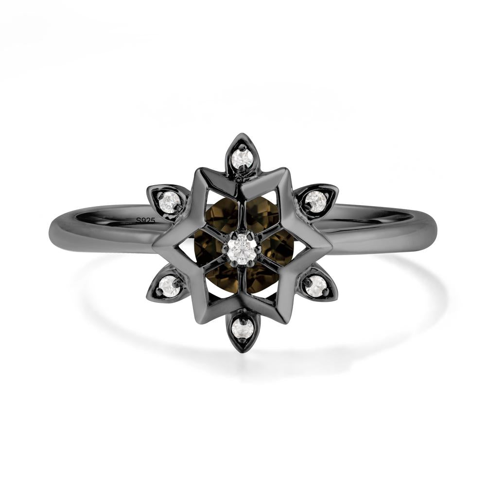 Floral Inspired Engagement Smoky Quartz Ring - LUO Jewelry #metal_black finish sterling silver