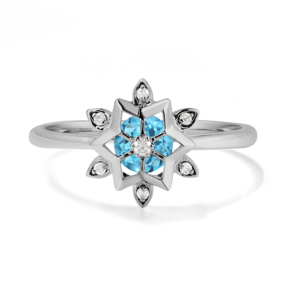 Bezel Setting Flower Swiss Blue Topaz Ring - LUO Jewelry #metal_platinum