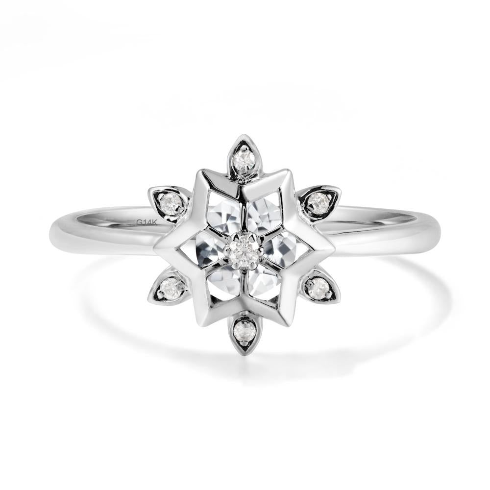 Floral Inspired Engagement White Topaz Ring - LUO Jewelry #metal_14k white gold