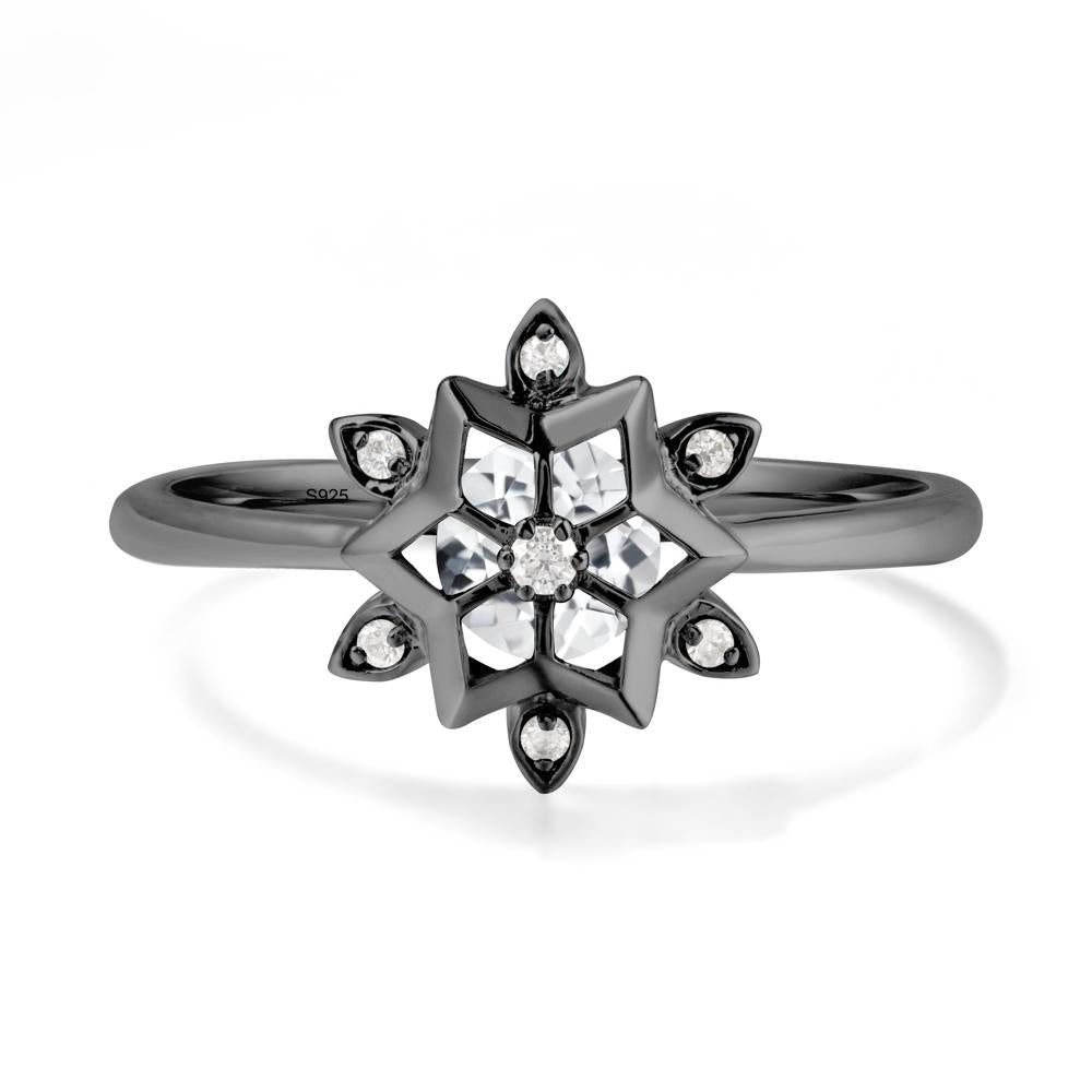 Floral Inspired Engagement White Topaz Ring - LUO Jewelry #metal_black finish sterling silver