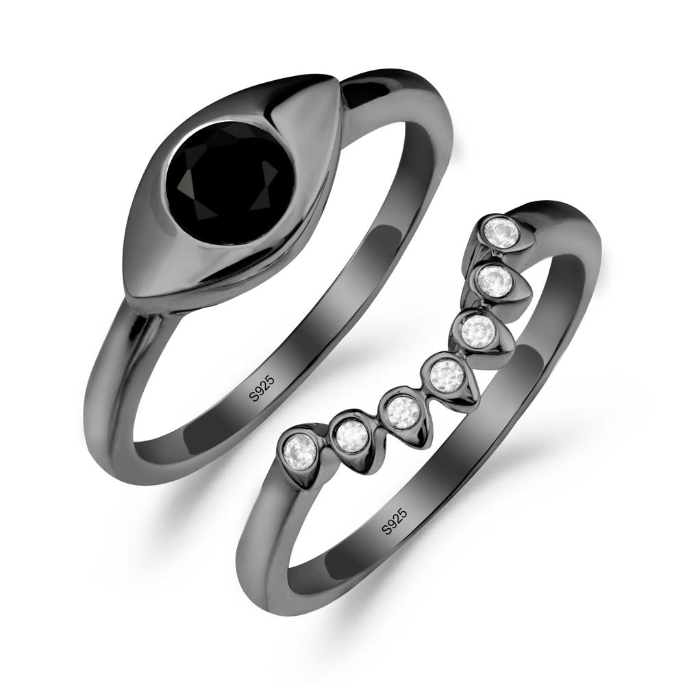 Black Spinel Evil Eye Ring Set - LUO Jewelry #metal_xxxxx