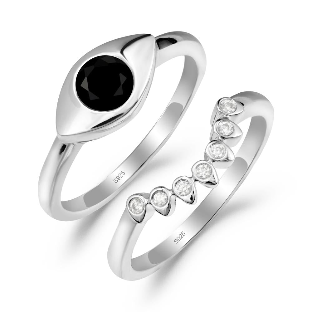 Black Spinel Evil Eye Ring Set - LUO Jewelry #metal_xxxxx