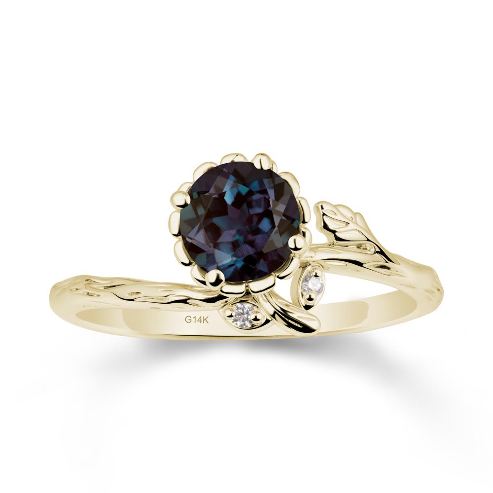 Floral Alexandrite Ring with Leaf - LUO Jewelry #metal_14k yellow gold