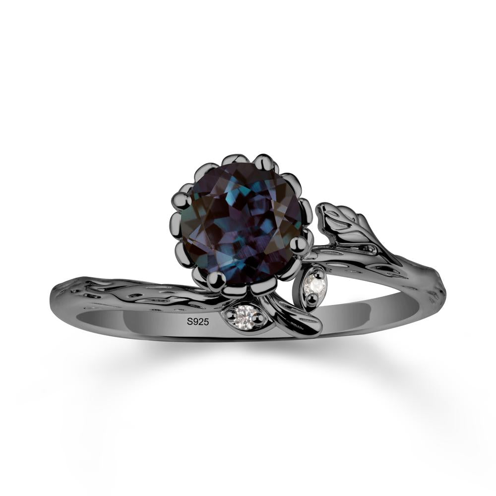Floral Alexandrite Ring with Leaf - LUO Jewelry #metal_black finish sterling silver