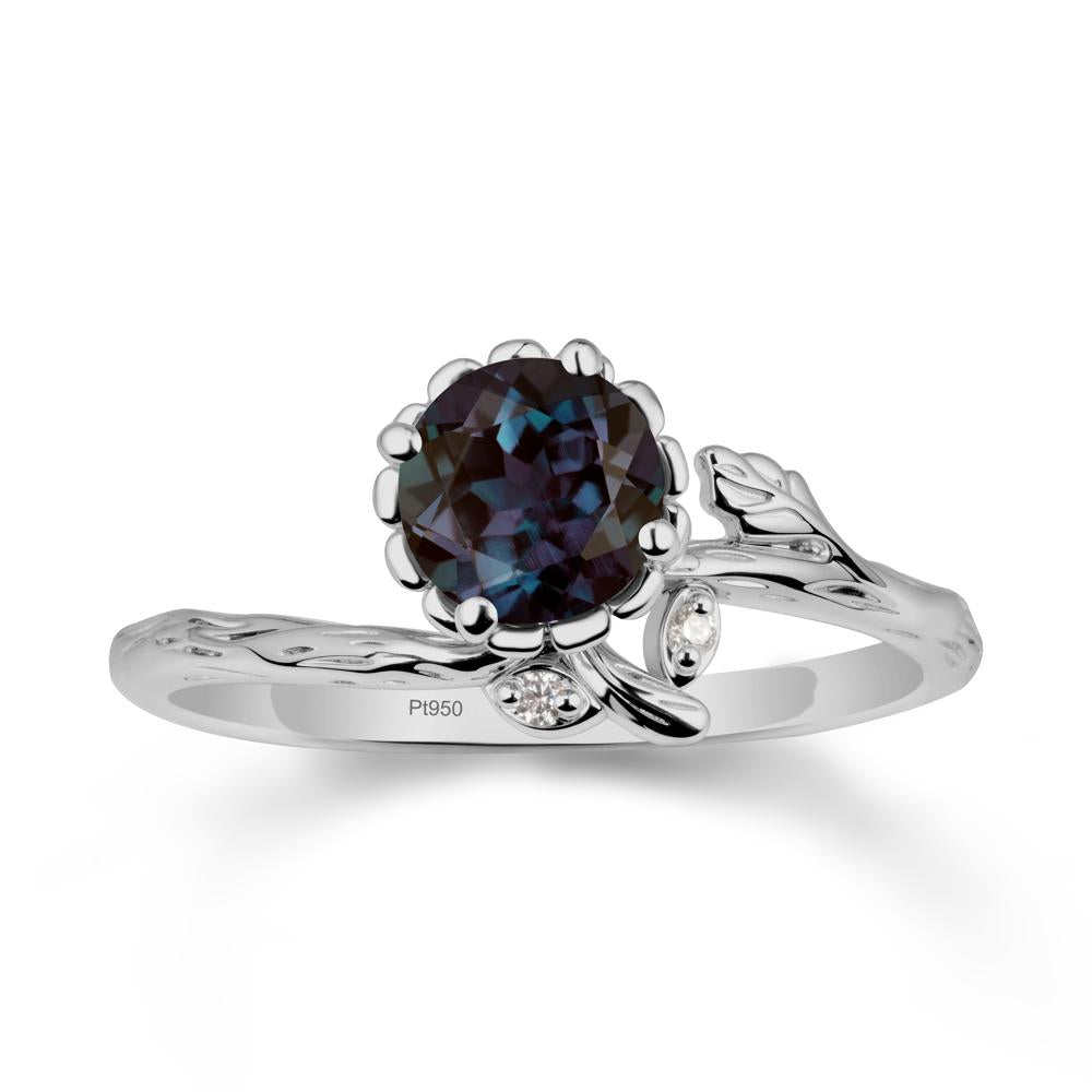 Floral Alexandrite Ring with Leaf - LUO Jewelry #metal_platinum