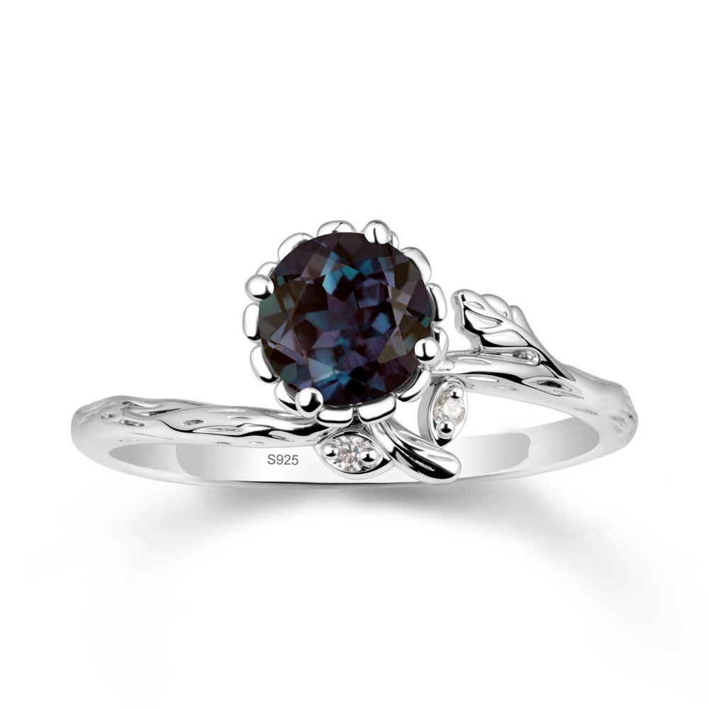 Floral Alexandrite Ring with Leaf - LUO Jewelry #metal_sterling silver