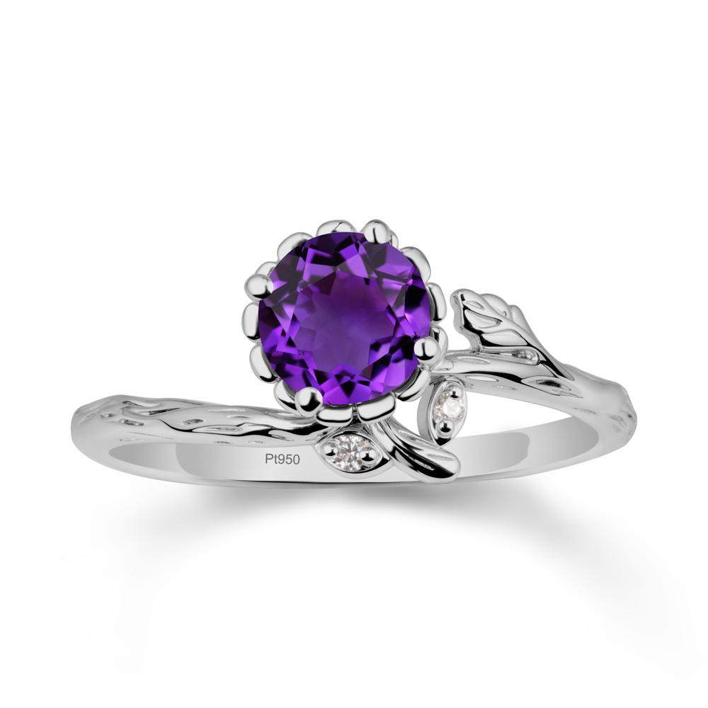 Woodgrain Textured Band Floral Amethyst Ring - LUO Jewelry #metal_platinum